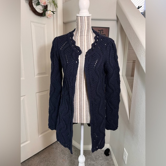 Matata Enjoy Change Navy Blue Crochet Knitted Long Open Cardigan Fits S-M - Picture 1 of 10